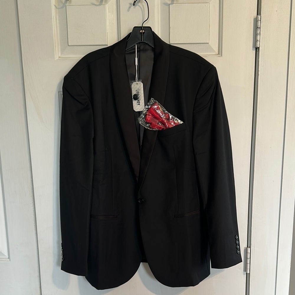NWT CooFandy Black Suit with red bow tie  Jacket size large men’s